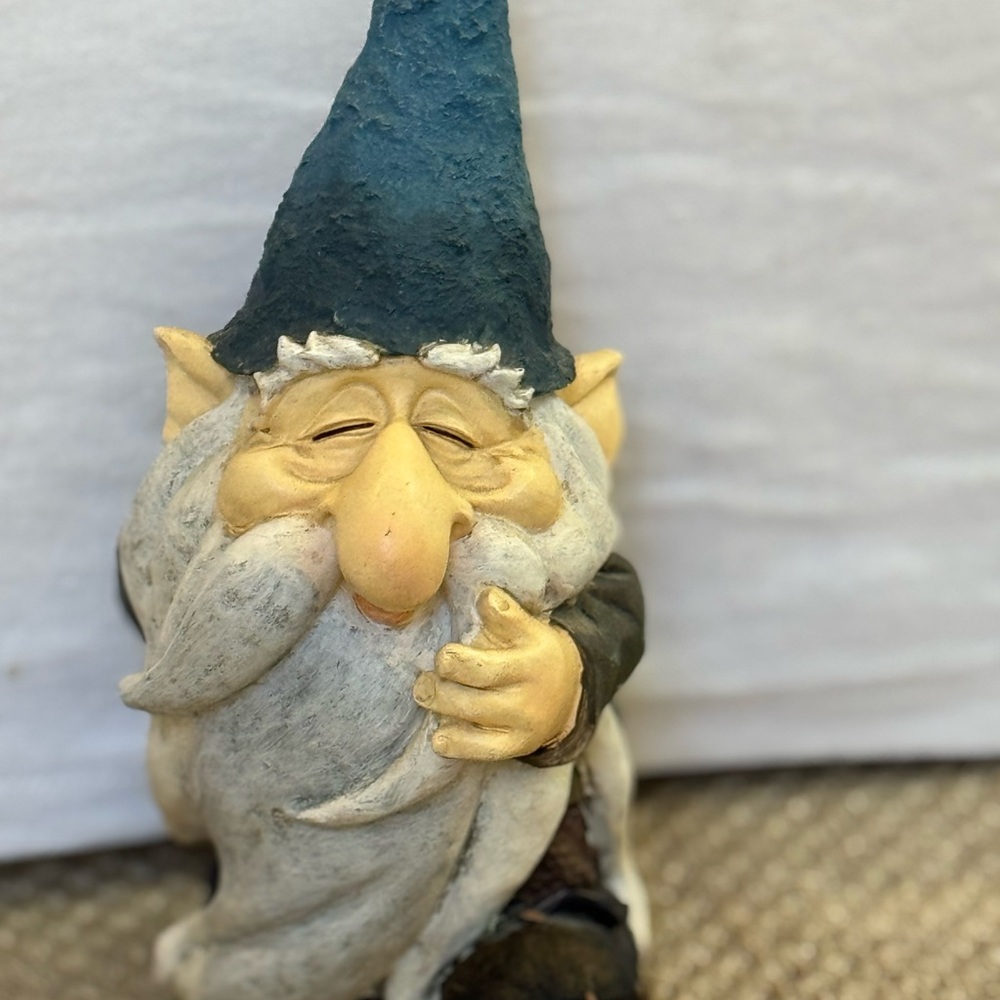 Charming Blue and Gray Garden Gnome Statue.vintage.11 inches
